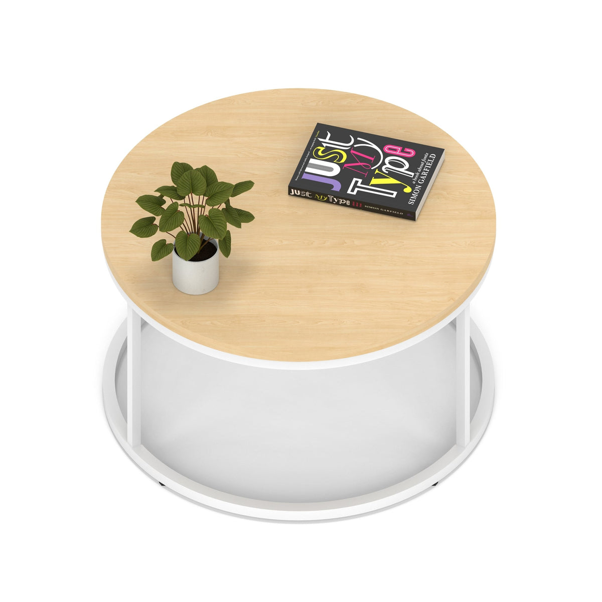 Impulse Round Coffee Table with Metal Frame, maple top, white frame, 800mm, view 2