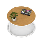 Impulse Round Coffee Table with Metal Frame, oak top, white frame, 800mm, view 2