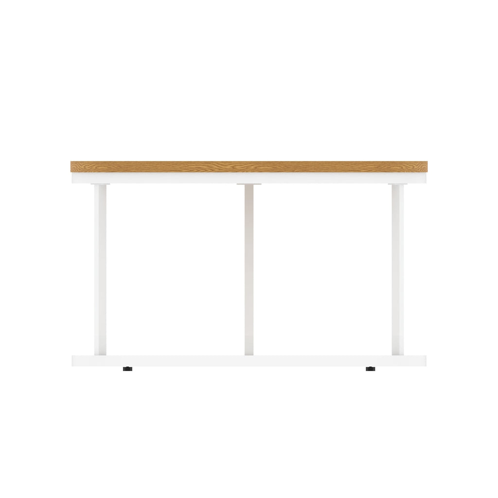 Impulse Round Coffee Table with Metal Frame, oak top, white frame, 800mm, view 3
