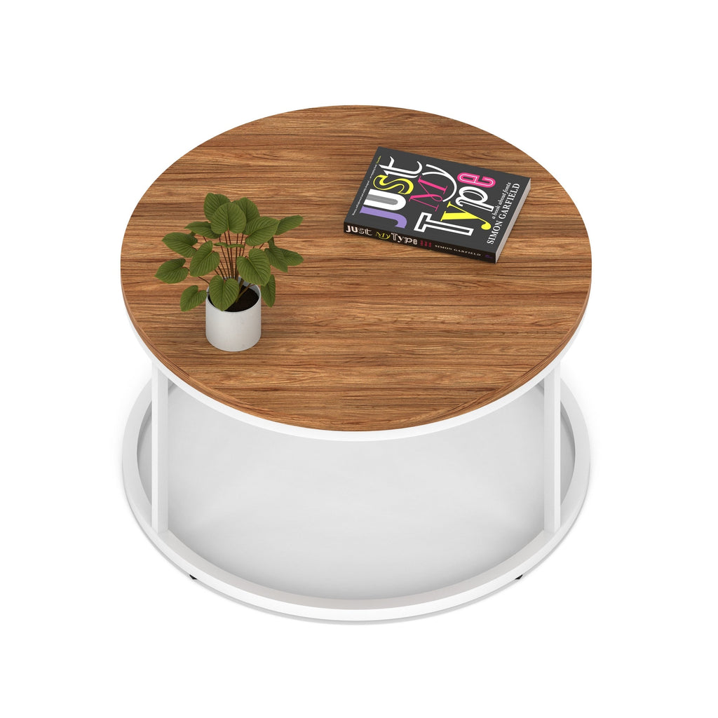 Impulse Round Coffee Table with Metal Frame, walnut top, white frame, 800mm, view 2