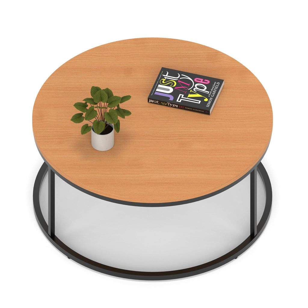 Impulse Round Coffee Table with Metal Frame, beech top, black frame, 1000mm, view 2