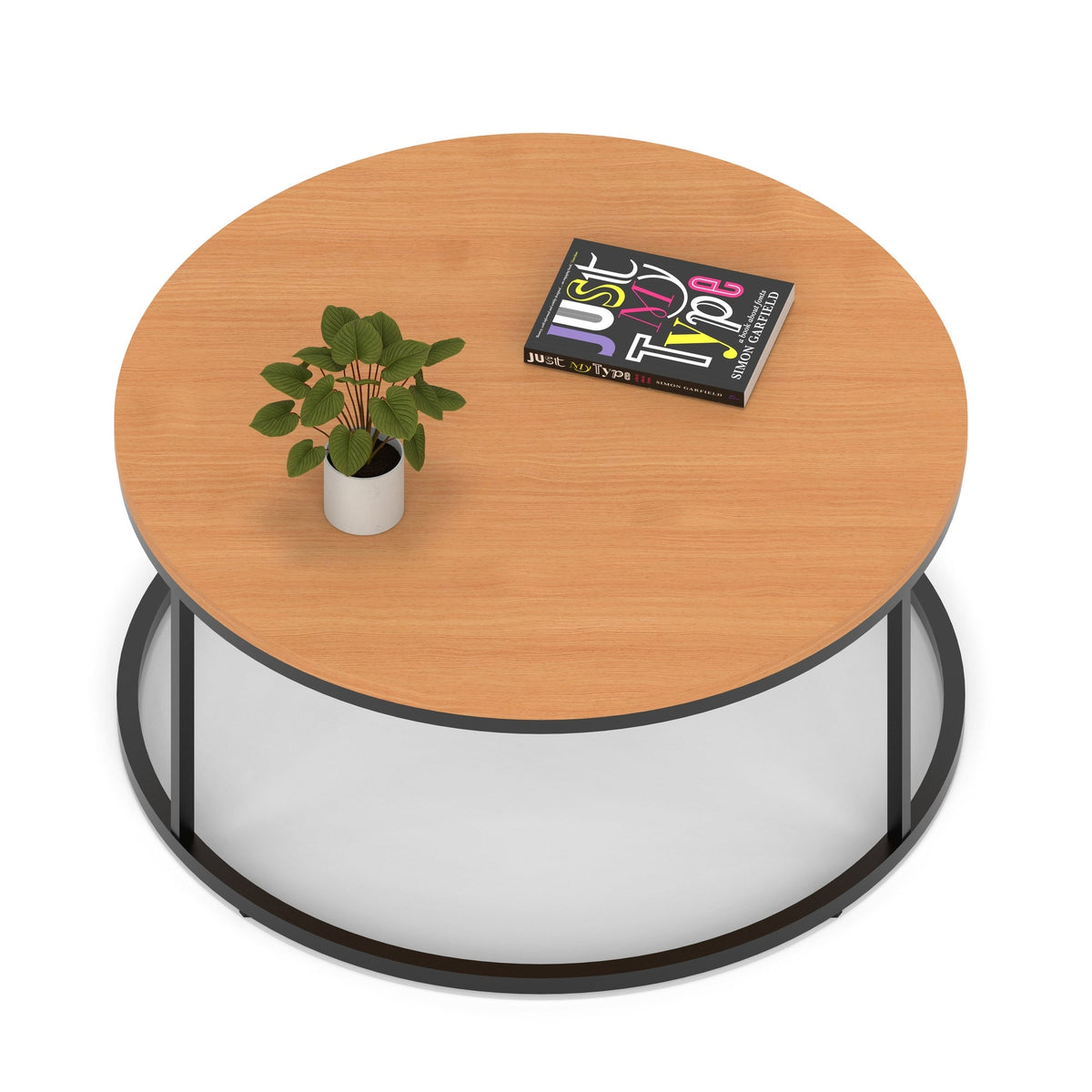 Impulse Round Coffee Table with Metal Frame, beech top, black frame, 1000mm, view 2