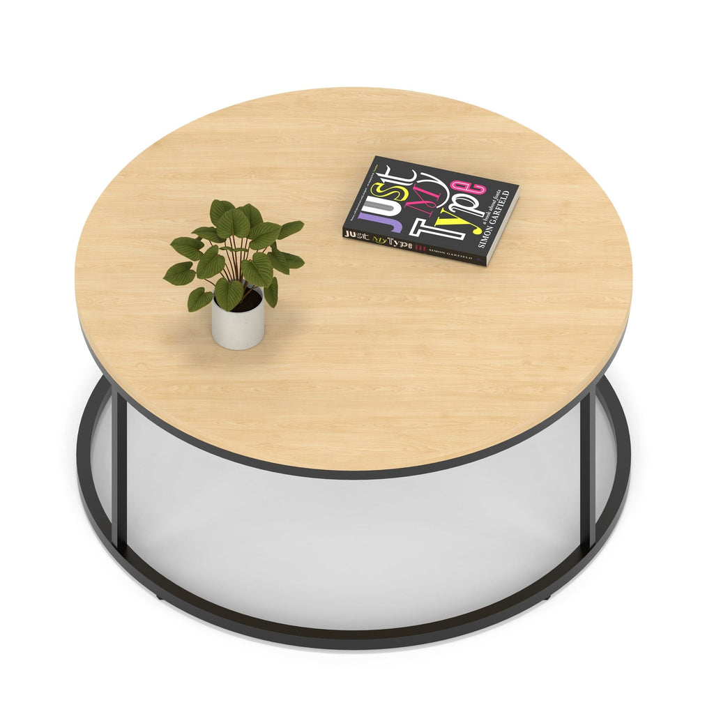Impulse Round Coffee Table with Metal Frame, maple top, black frame, 1000mm, view 2