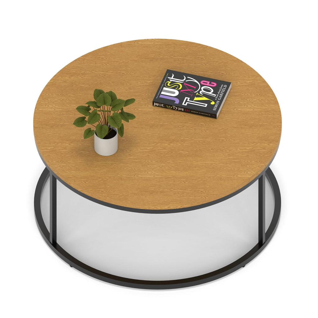 Impulse Round Coffee Table with Metal Frame, oak top, black frame, 1000mm, view 2