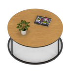 Impulse Round Coffee Table with Metal Frame, oak top, black frame, 1000mm, view 2