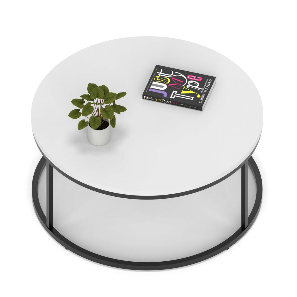 Impulse Round Coffee Table with Metal Frame, white top, black frame, 1000mm, view 2