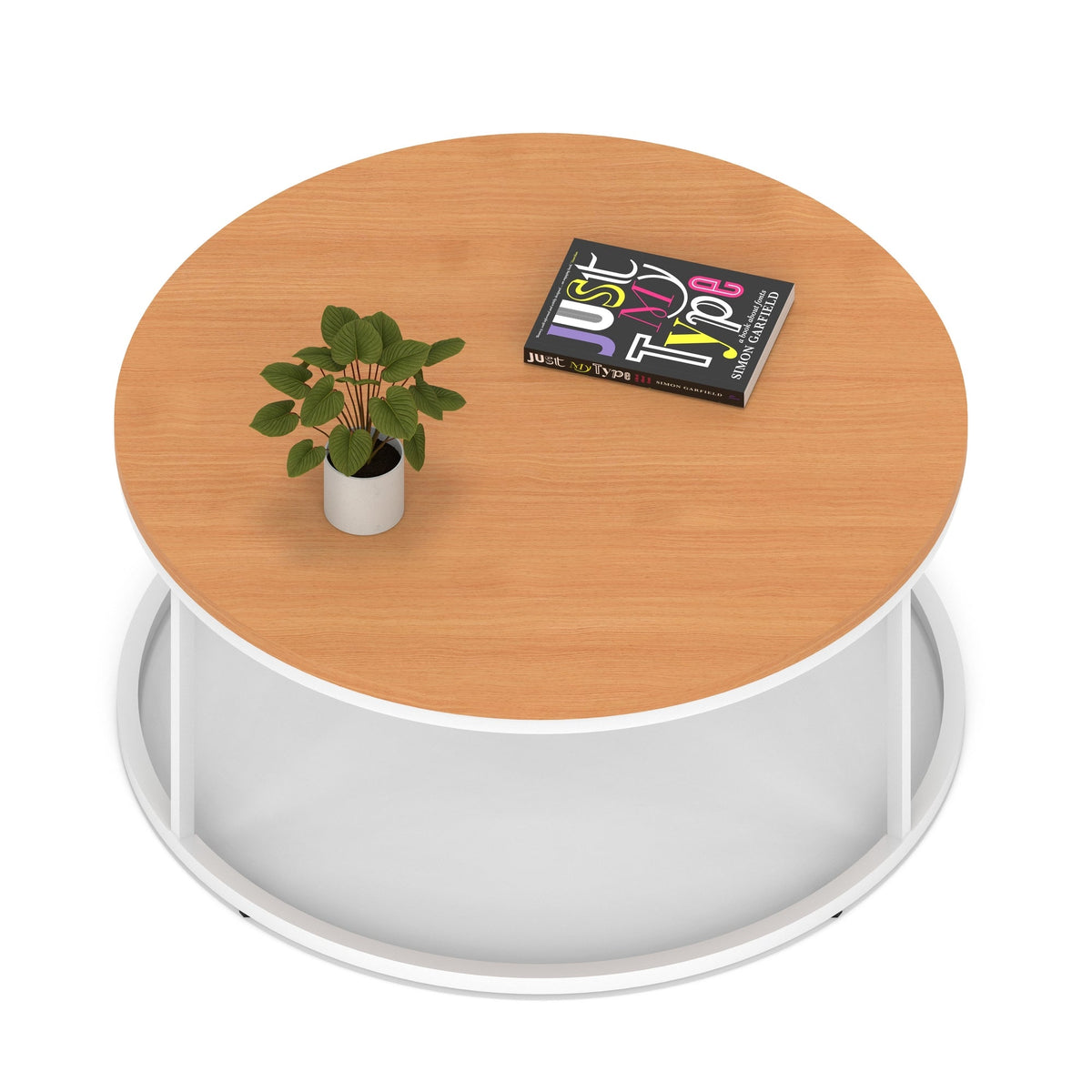 Impulse Round Coffee Table with Metal Frame, beech top, white frame, 1000mm, view 2
