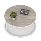 Impulse Round Coffee Table with Metal Frame, grey oak top, white frame, 1000mm, view 2