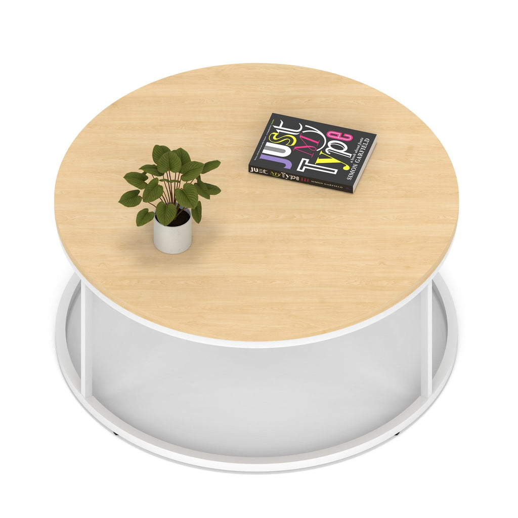 Impulse Round Coffee Table with Metal Frame, maple top, white frame, 1000mm, view 2