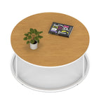 Impulse Round Coffee Table with Metal Frame, oak top, white frame, 1000mm, view 2