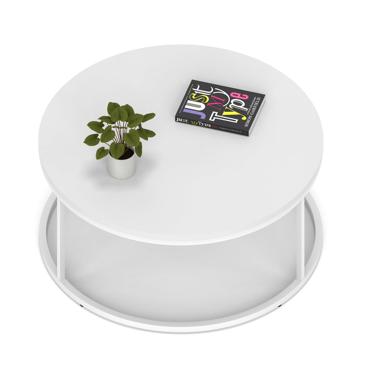 Impulse Round Coffee Table with Metal Frame, white top, white frame, 1000mm, view 2