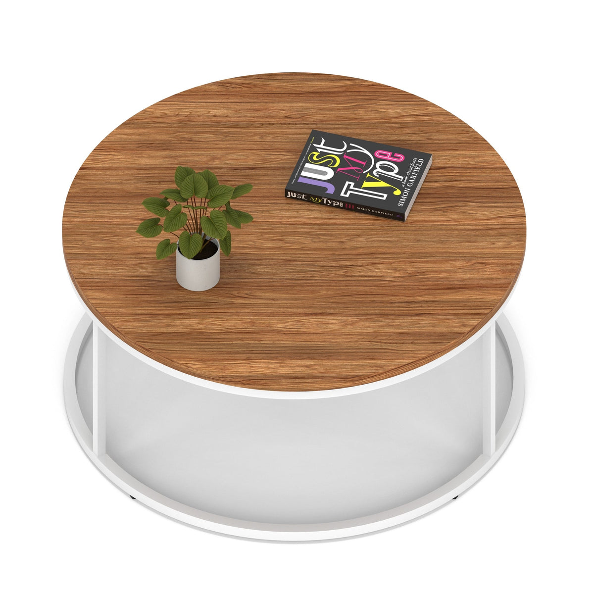 Impulse Round Coffee Table with Metal Frame, walnut top, white frame, 1000mm, view 2
