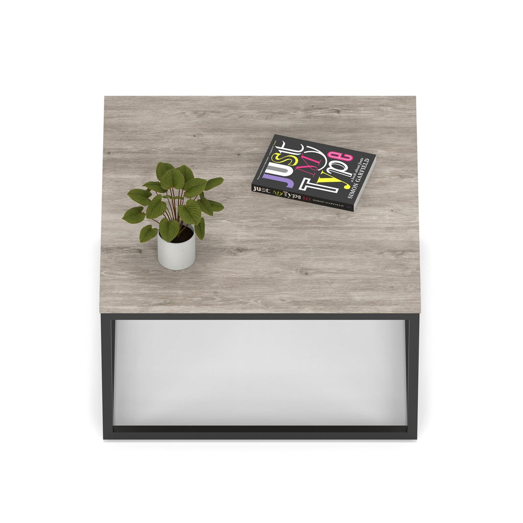 Impulse Square Coffee Table with Metal Frame, grey oak top, black frame, view 2
