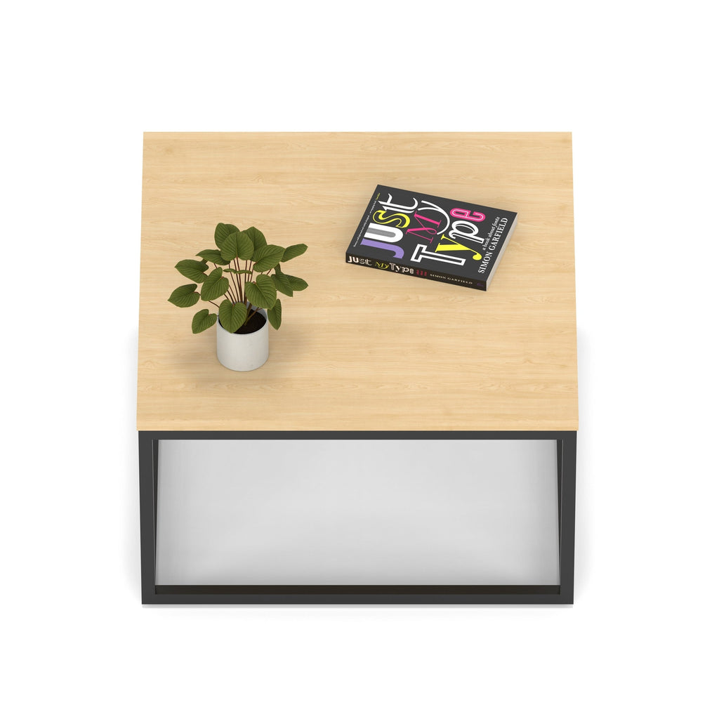 Impulse Square Coffee Table with Metal Frame, maple top, black frame, view 2