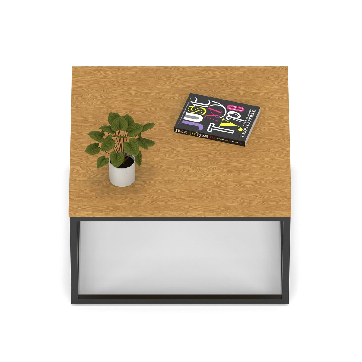 Impulse Square Coffee Table with Metal Frame, oak top, black frame, view 2