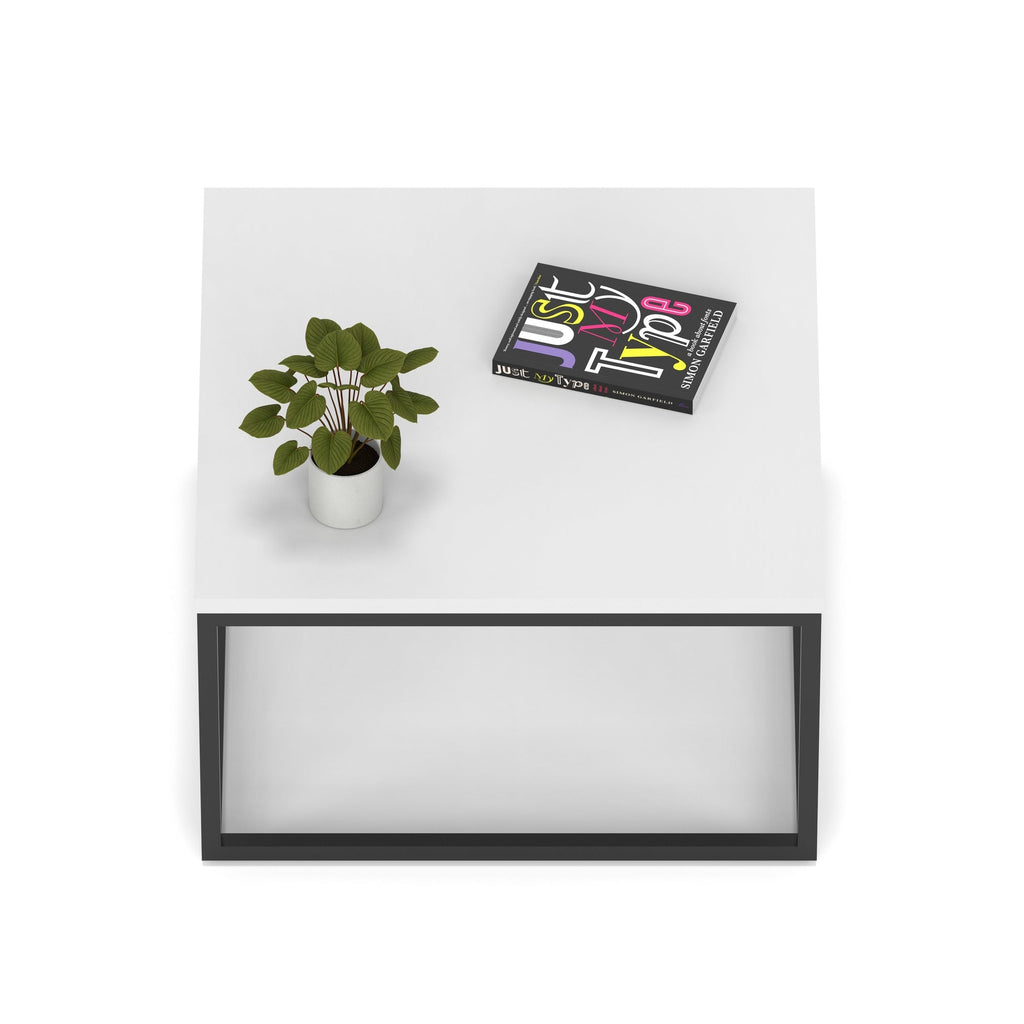 Impulse Square Coffee Table with Metal Frame, white top, black frame, view 2