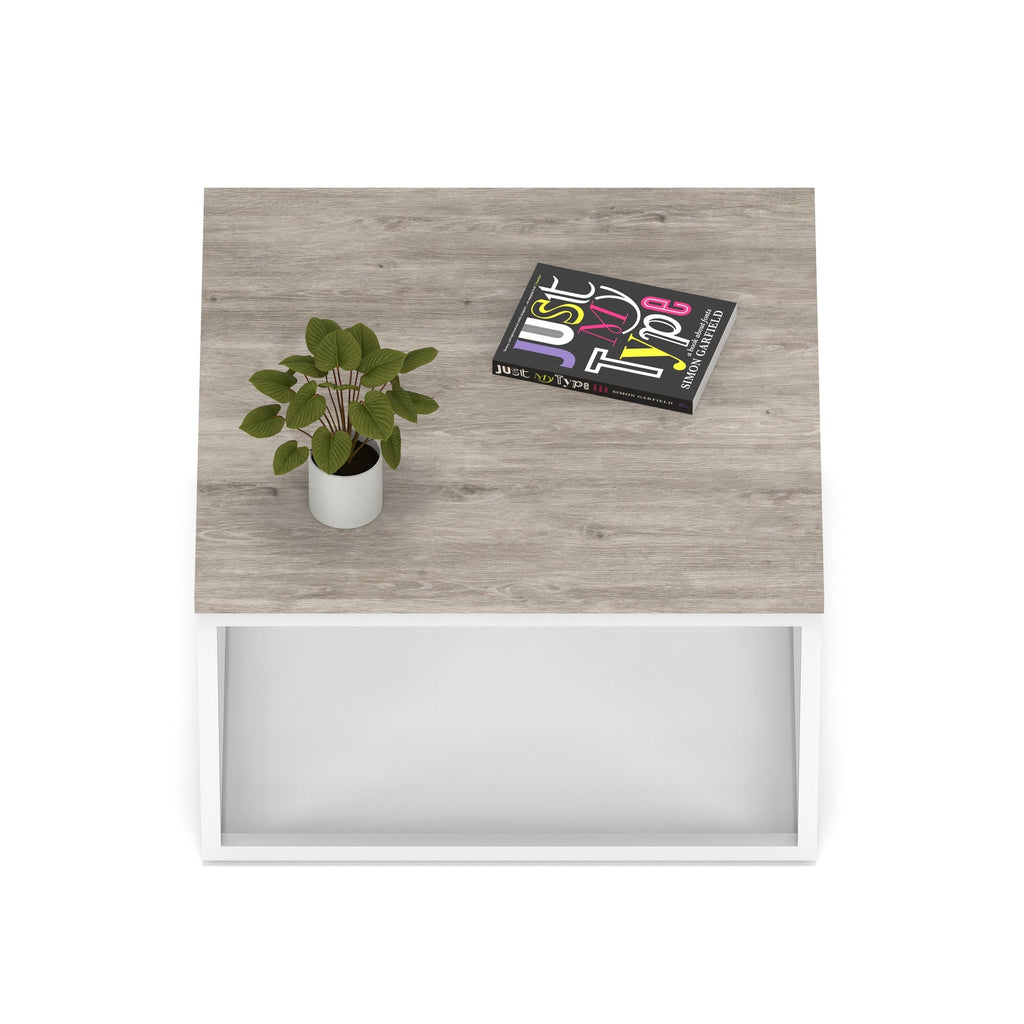 Impulse Square Coffee Table with Metal Frame, grey oak top, white frame, view 2