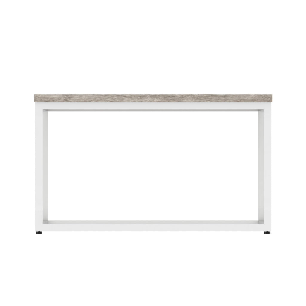 Impulse Square Coffee Table with Metal Frame, grey oak top, white frame, view 3