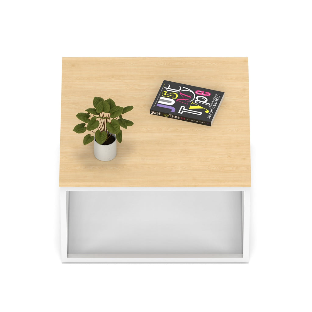 Impulse Square Coffee Table with Metal Frame, maple top, white frame, view 2