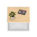 Impulse Square Coffee Table with Metal Frame, maple top, white frame, view 2