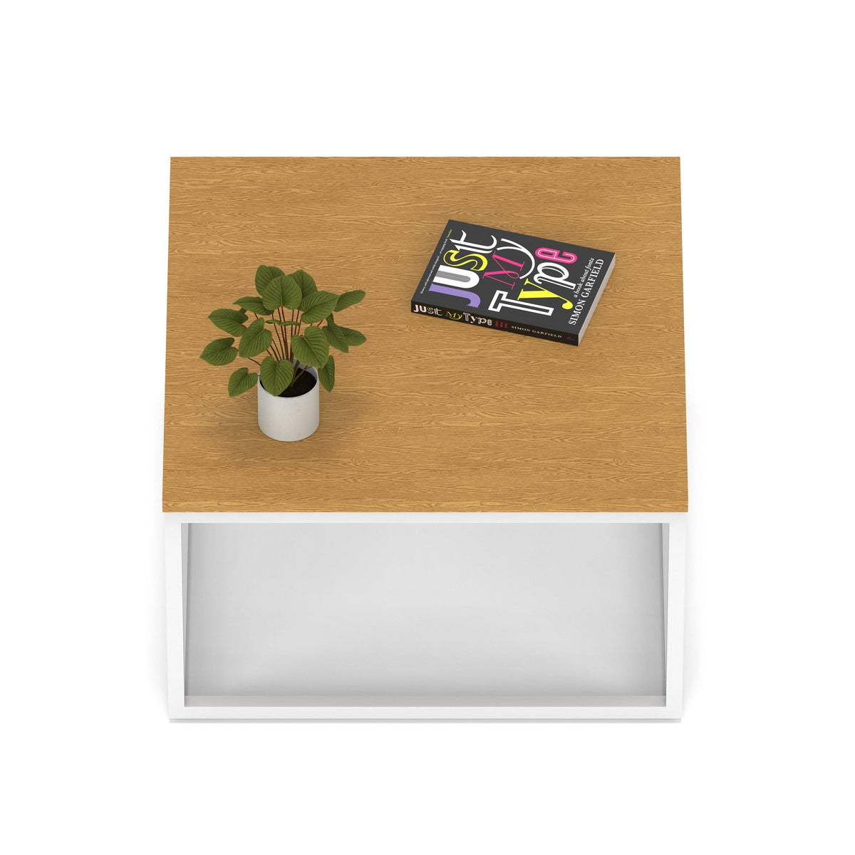 Impulse Square Coffee Table with Metal Frame, oak top, white frame, view 2