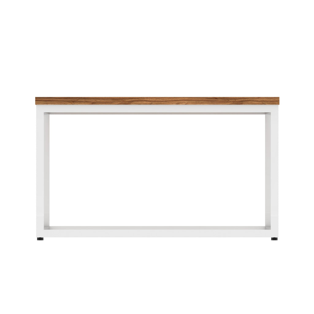 Impulse Square Coffee Table with Metal Frame, walnut top, white frame, view 3