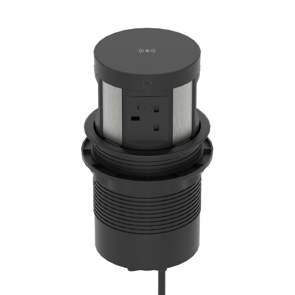Volta Round Pop-up Power Module, 4 Sockets and Wireless Charger, black