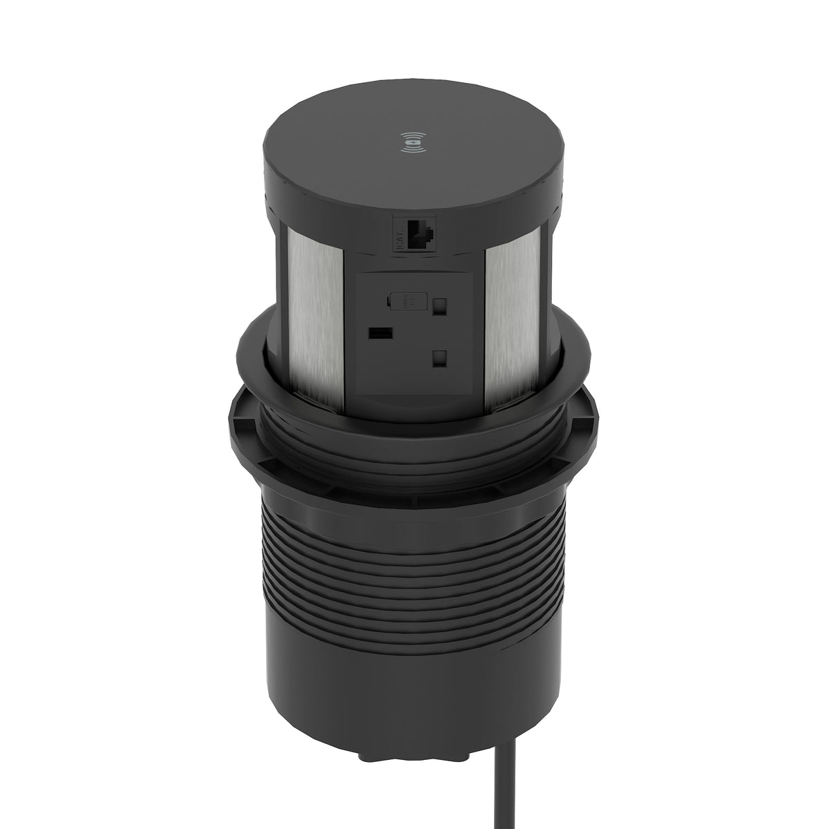 Volta Round Pop-up Power Module, 4 Sockets and Wireless Charger, black, view 3