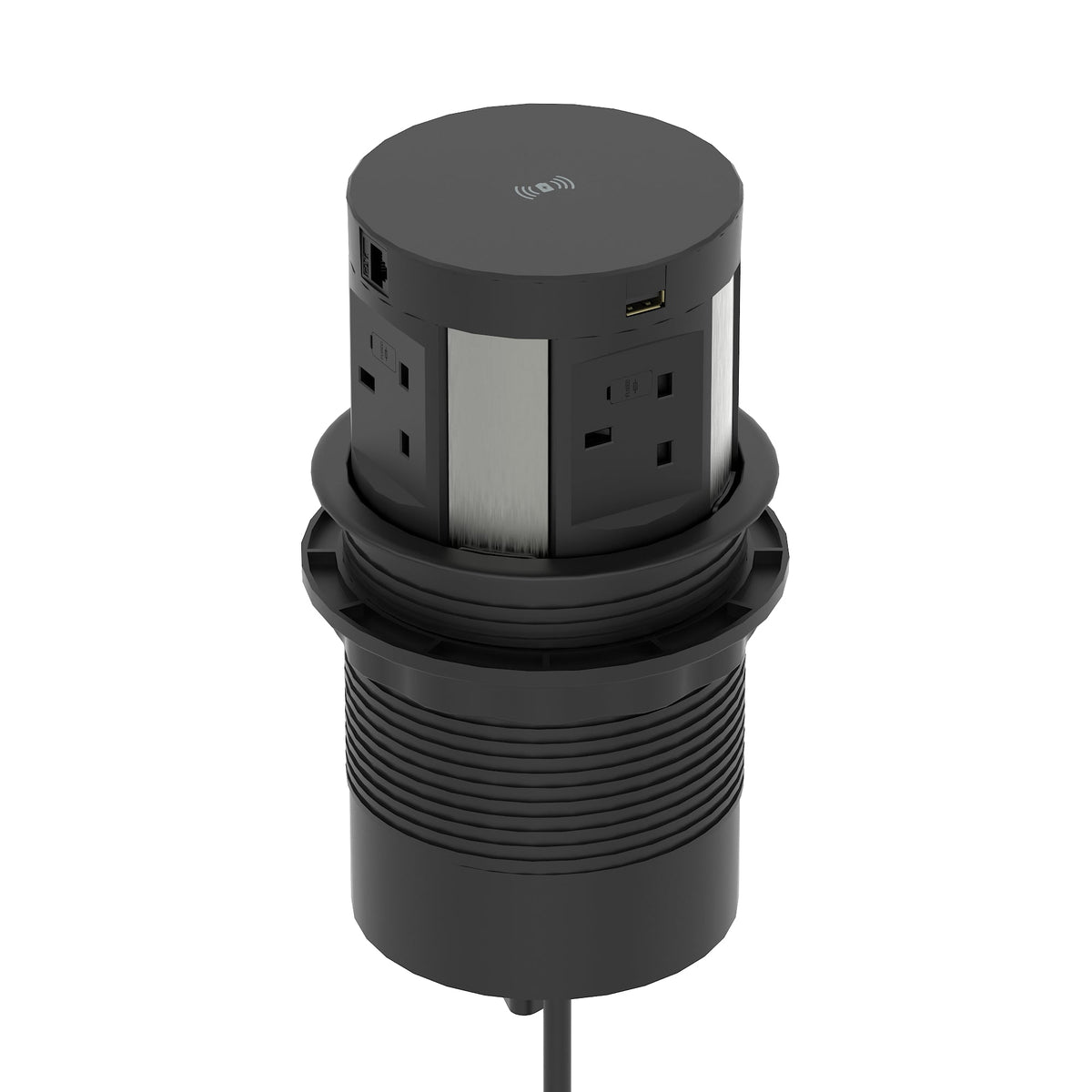 Volta Round Pop-up Power Module, 4 Sockets and Wireless Charger, black, view 4