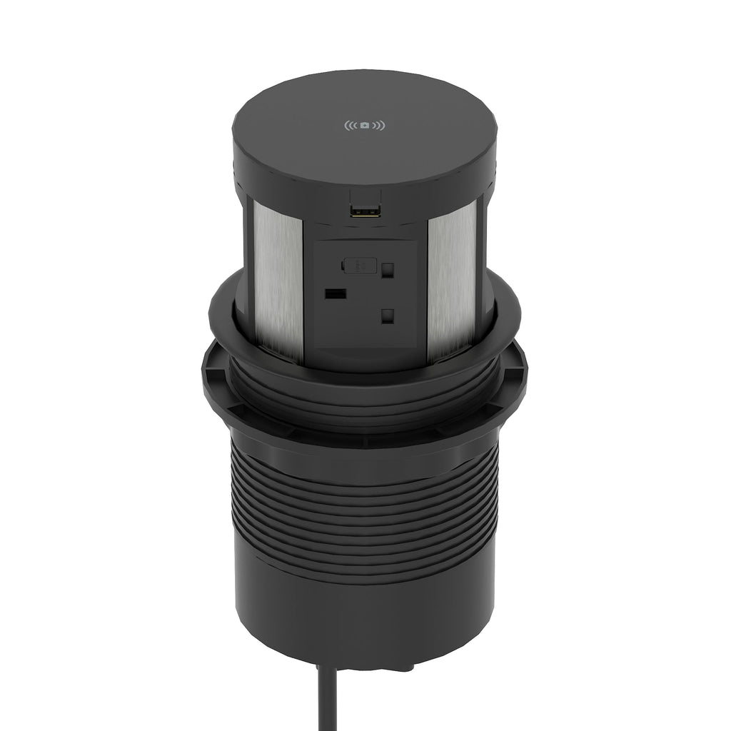 Volta Round Pop-up Power Module, 4 Sockets and Wireless Charger, black, view 5