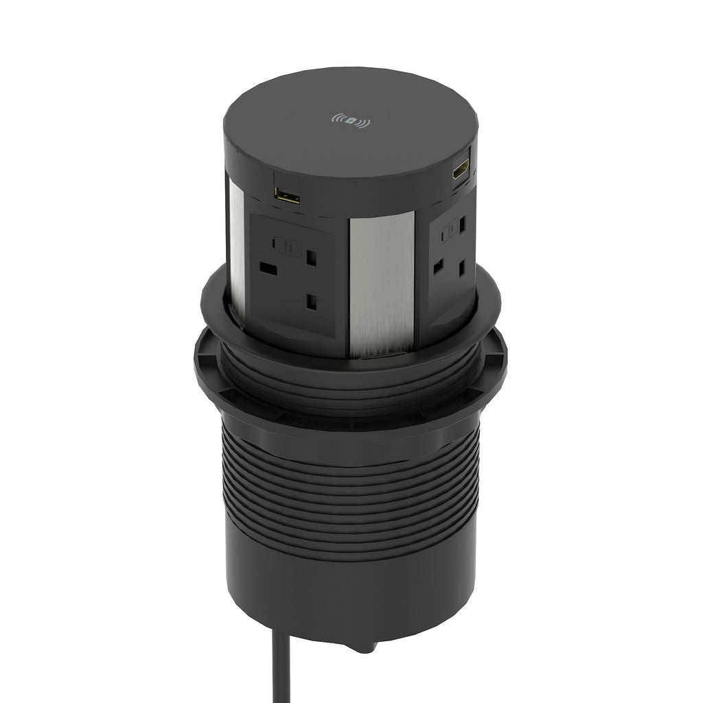 Volta Round Pop-up Power Module, 4 Sockets and Wireless Charger, black, view 6