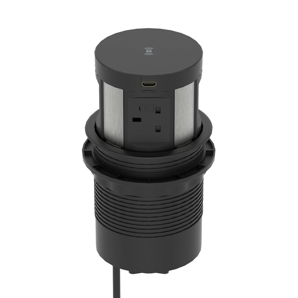 Volta Round Pop-up Power Module, 4 Sockets and Wireless Charger, black, view 7