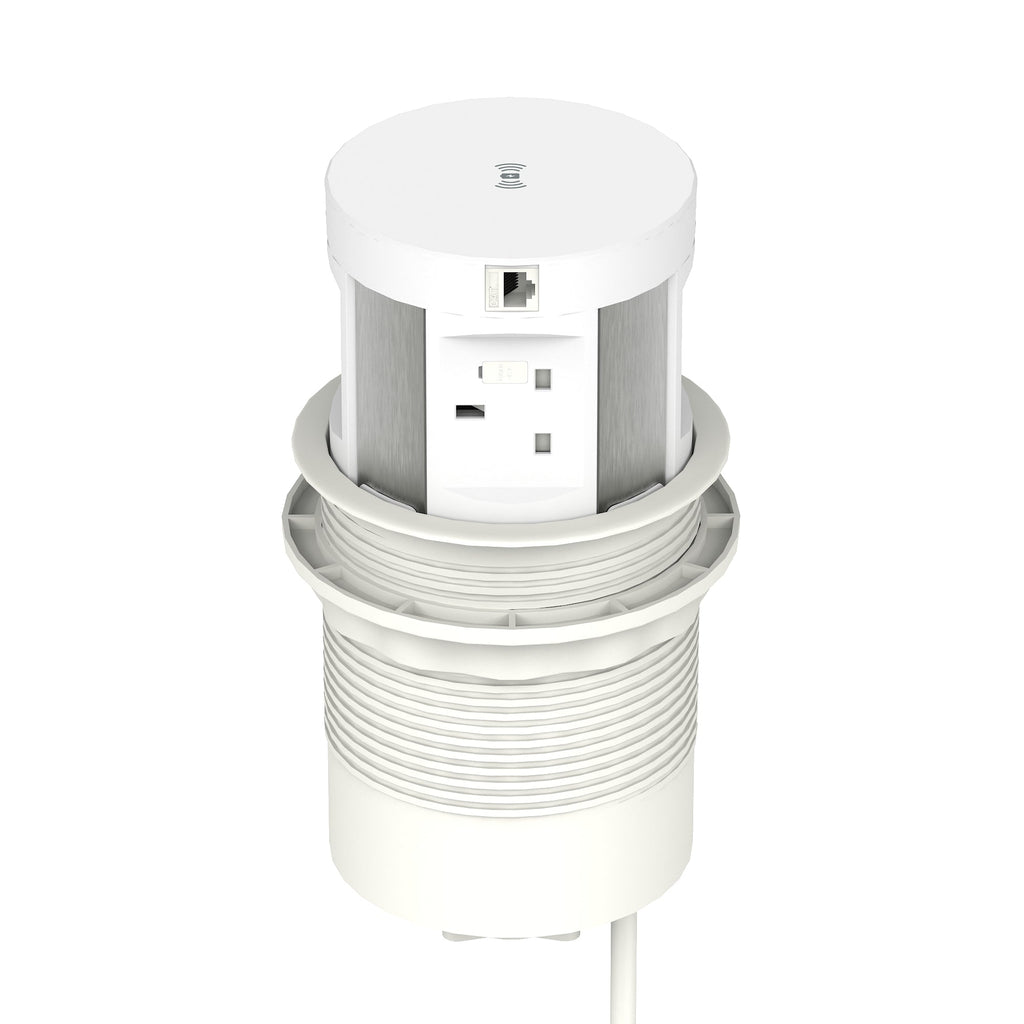 Volta Round Pop-up Power Module, 4 Sockets and Wireless Charger, white, view 3