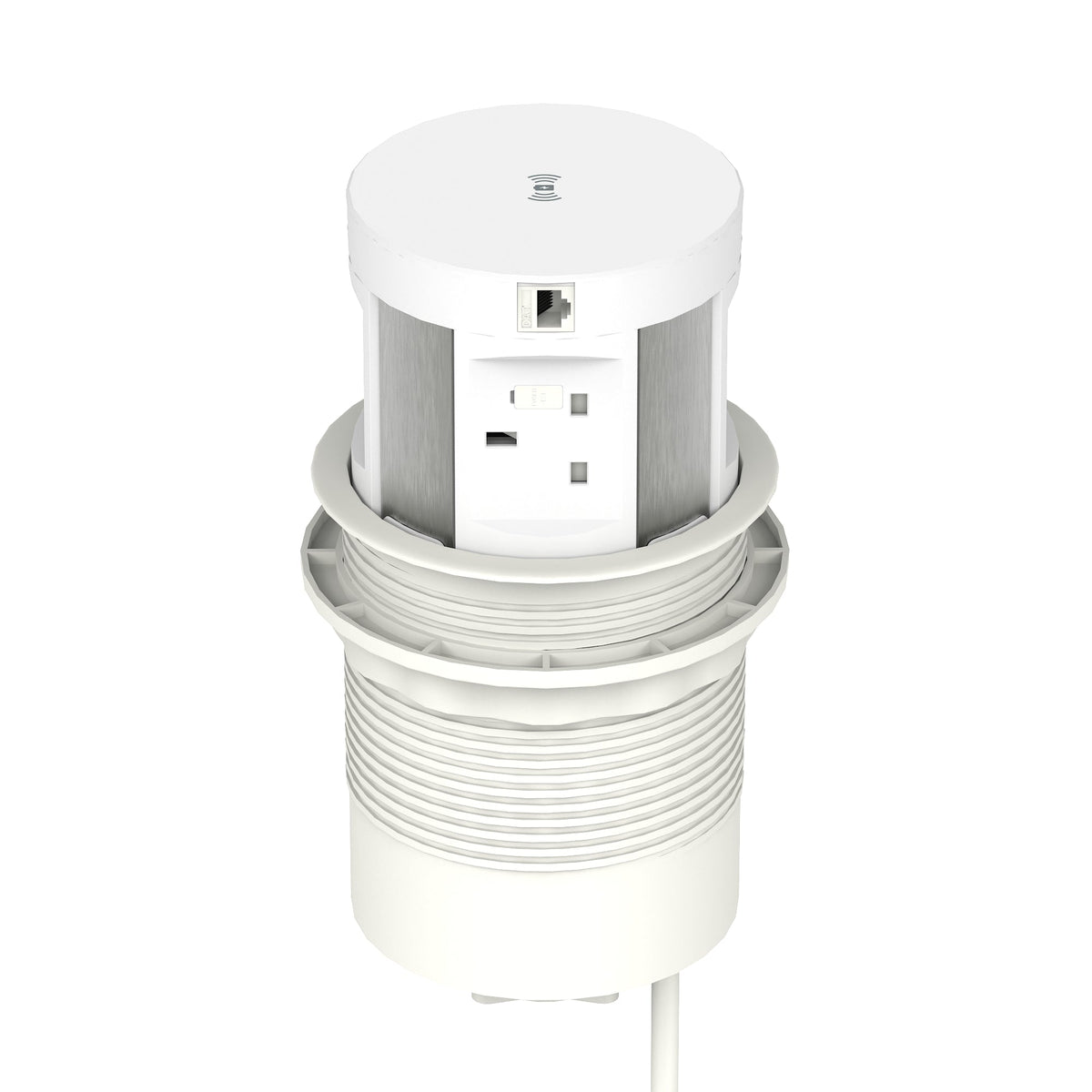Volta Round Pop-up Power Module, 4 Sockets and Wireless Charger, white, view 3