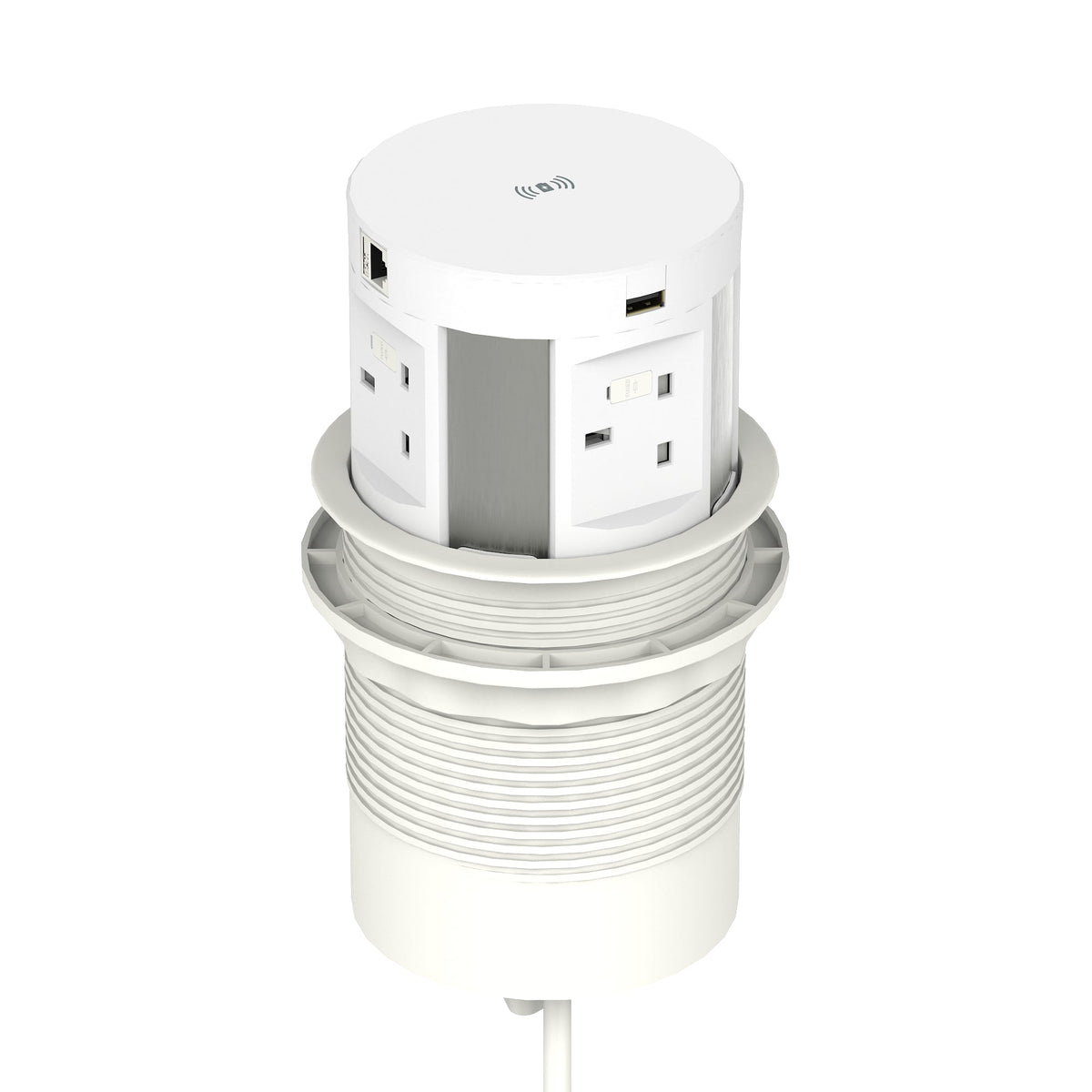 Volta Round Pop-up Power Module, 4 Sockets and Wireless Charger, white, view 4