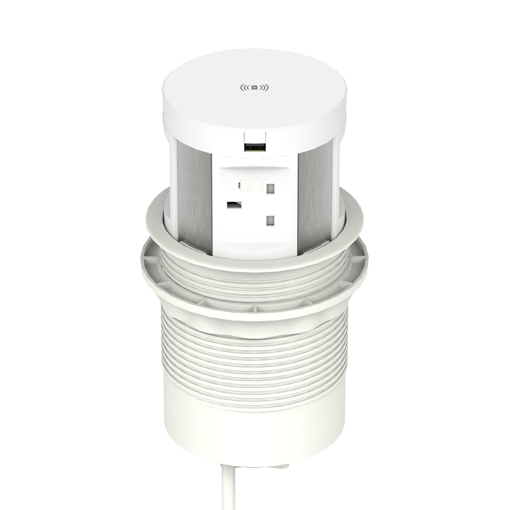 Volta Round Pop-up Power Module, 4 Sockets and Wireless Charger, white, view 5