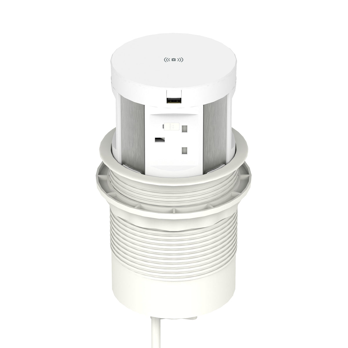 Volta Round Pop-up Power Module, 4 Sockets and Wireless Charger, white, view 5
