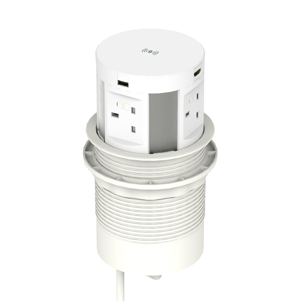 Volta Round Pop-up Power Module, 4 Sockets and Wireless Charger, white, view 6