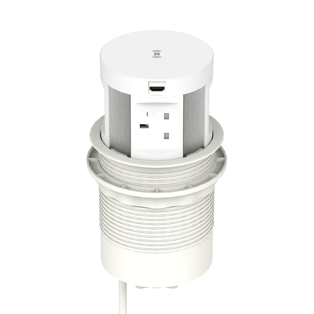 Volta Round Pop-up Power Module, 4 Sockets and Wireless Charger, white, view 7
