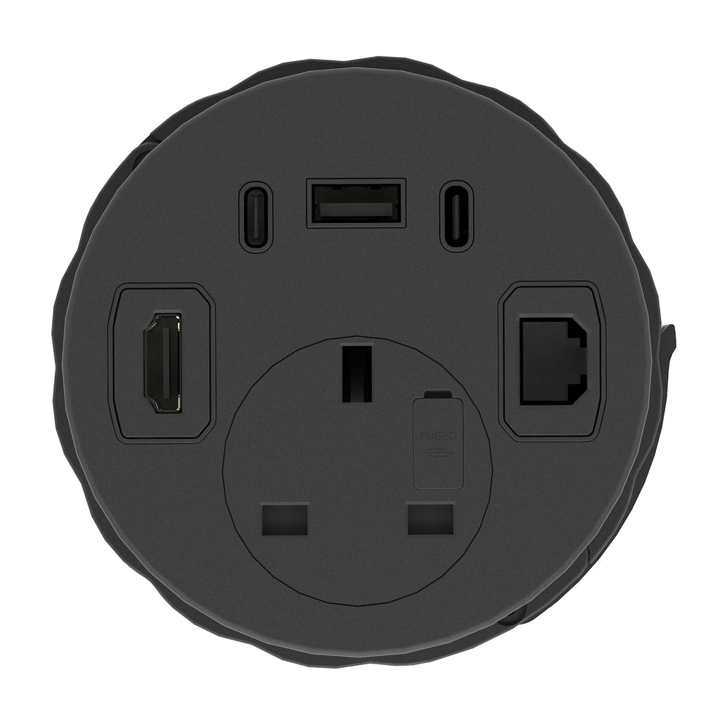 Volta Round In-Desk Power Module, 1 Socket, USB, HDMI and Data, black, view 10