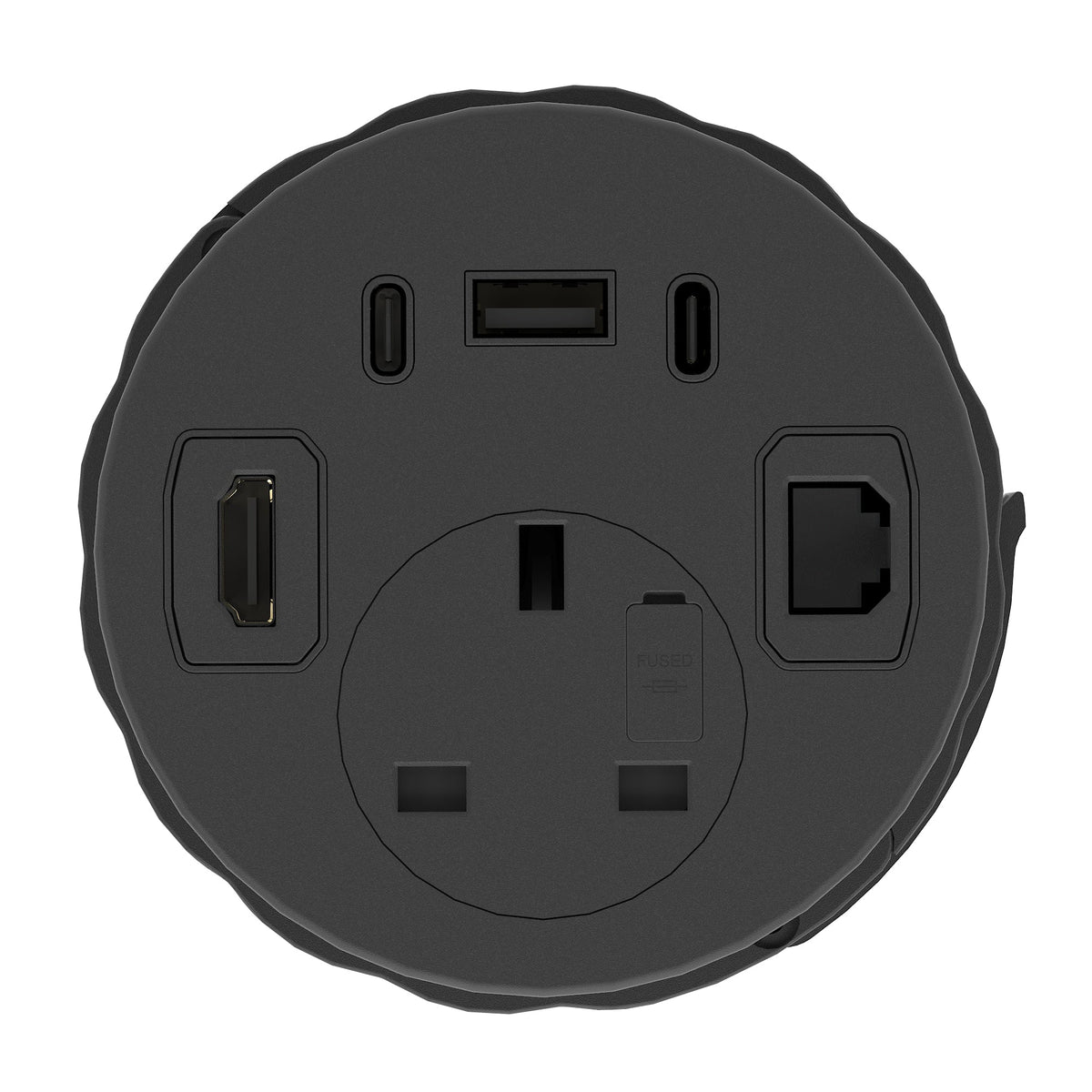 Volta Round In-Desk Power Module, 1 Socket, USB, HDMI and Data, black, view 10