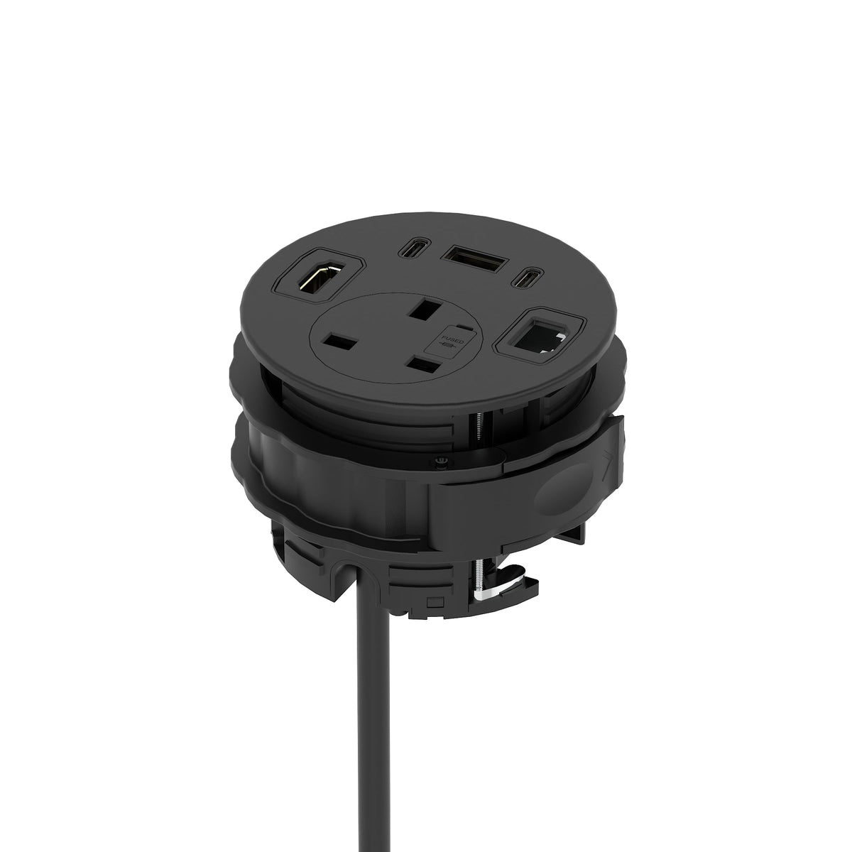 Volta Round In-Desk Power Module, 1 Socket, USB, HDMI and Data, black, view 2