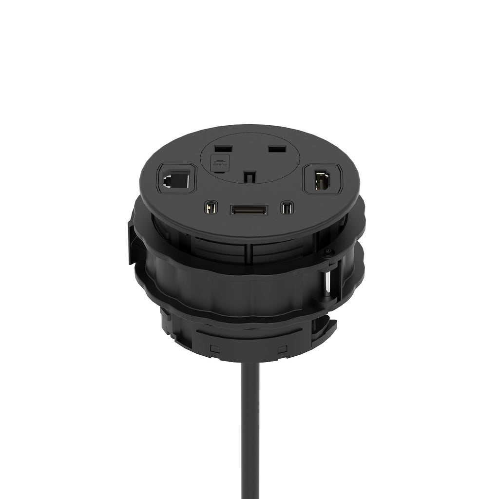 Volta Round In-Desk Power Module, 1 Socket, USB, HDMI and Data, black, view 5