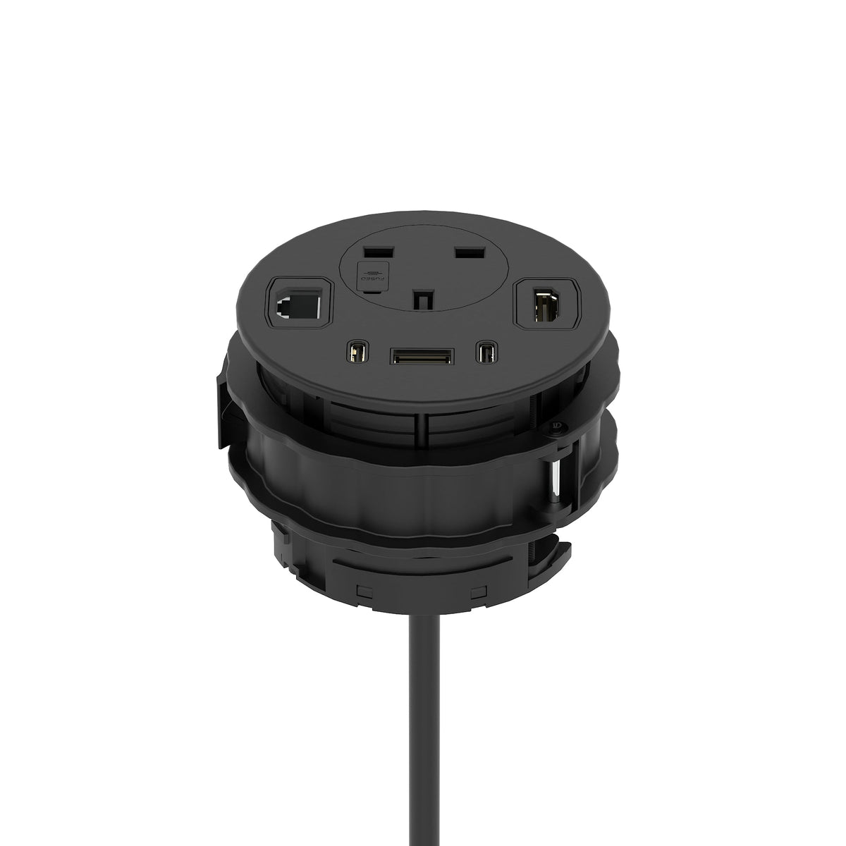 Volta Round In-Desk Power Module, 1 Socket, USB, HDMI and Data, black, view 5
