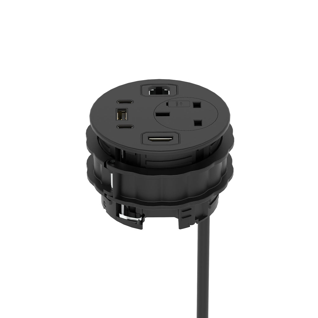 Volta Round In-Desk Power Module, 1 Socket, USB, HDMI and Data, black, view 7