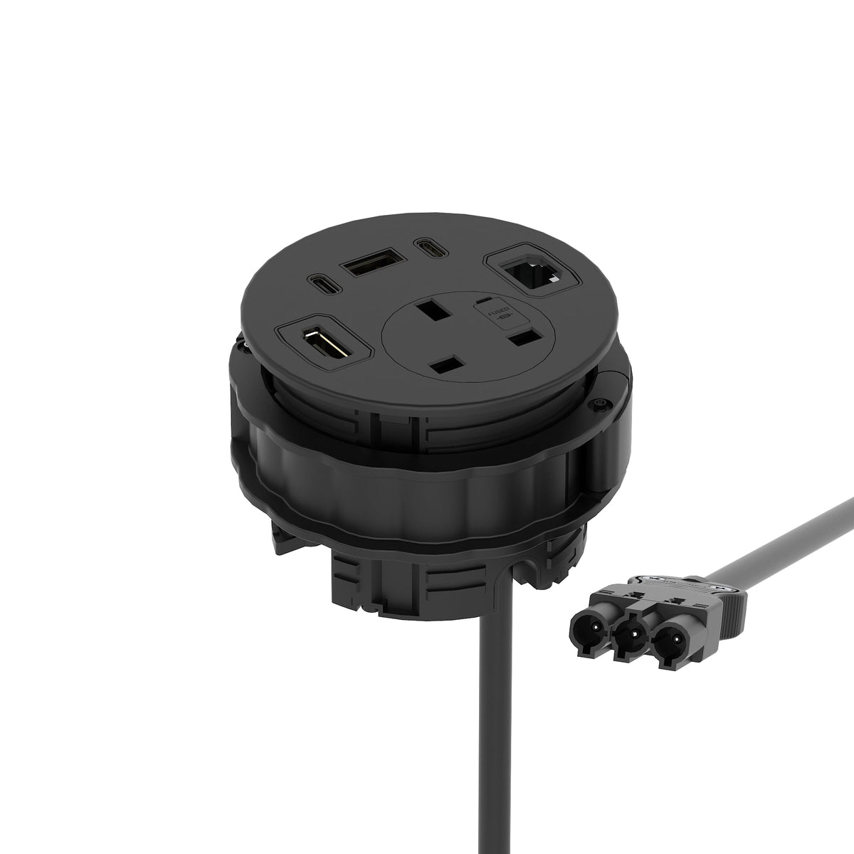 Volta Round In-Desk Power Module, 1 Socket, USB, HDMI and Data, black, view 9