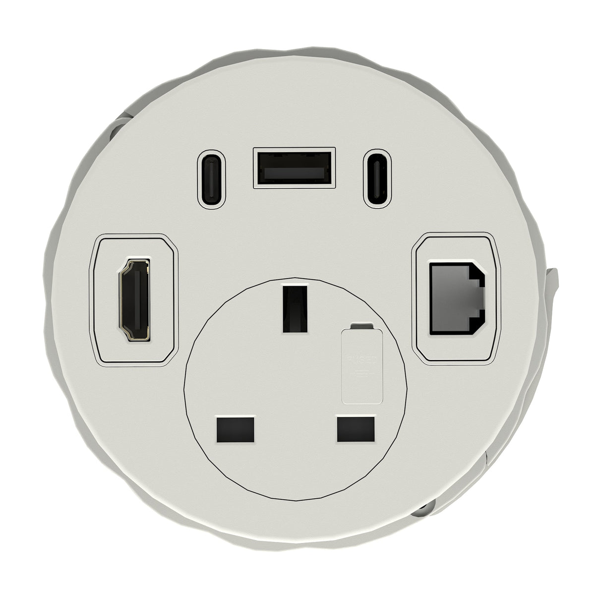Volta Round In-Desk Power Module, 1 Socket, USB, HDMI and Data, white, view 10