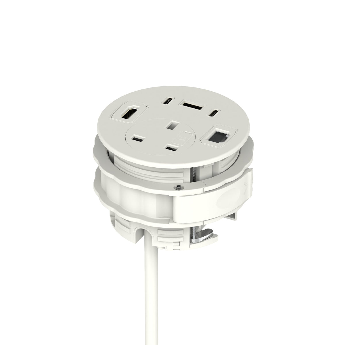 Volta Round In-Desk Power Module, 1 Socket, USB, HDMI and Data, white, view 2