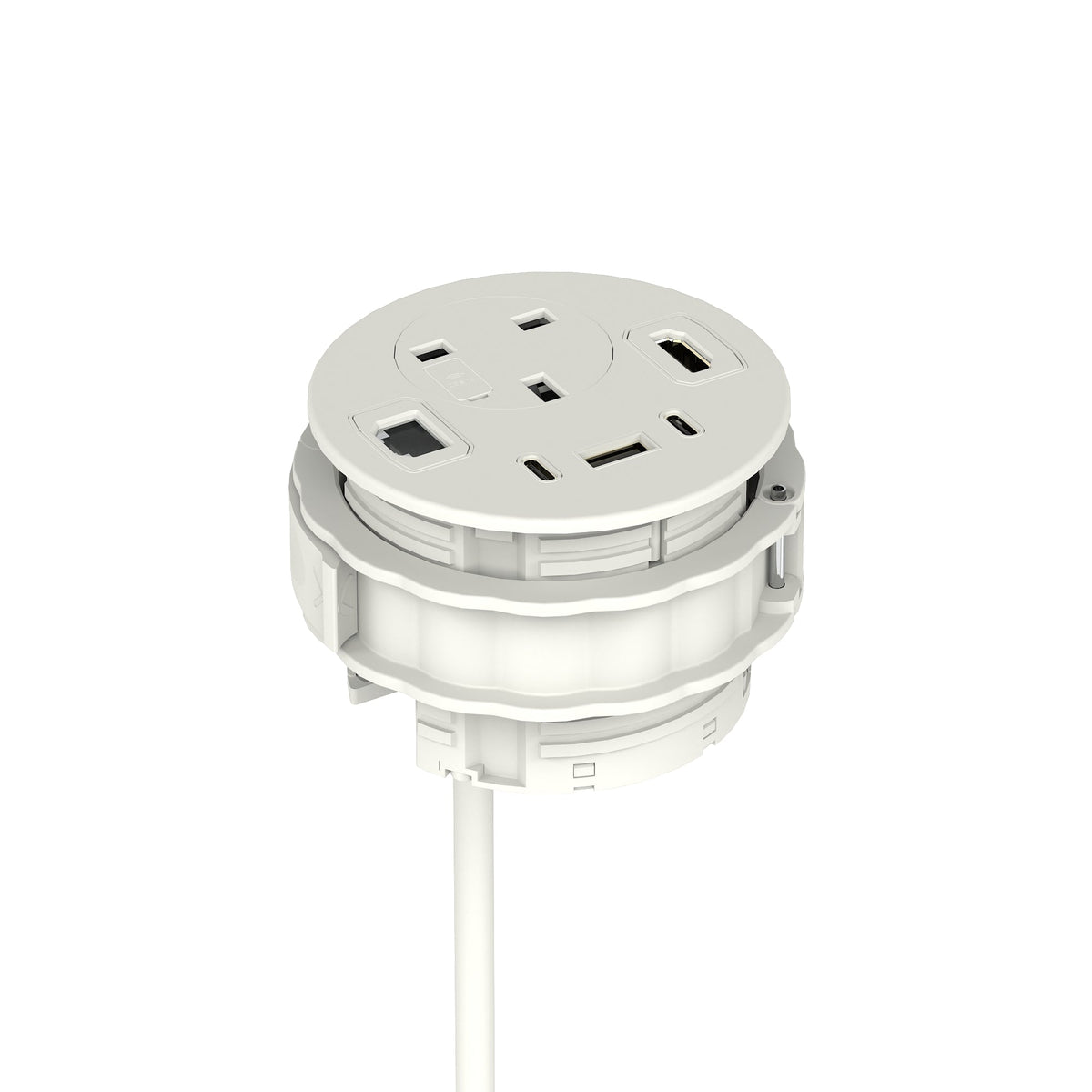 Volta Round In-Desk Power Module, 1 Socket, USB, HDMI and Data, white, view 4