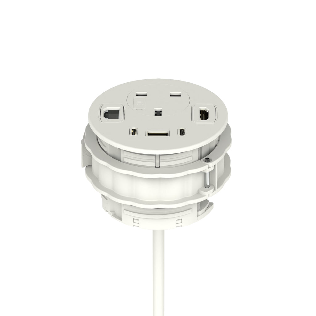 Volta Round In-Desk Power Module, 1 Socket, USB, HDMI and Data, white, view 5